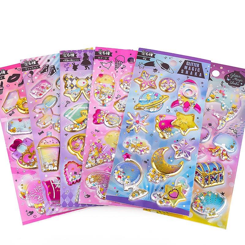 

Chaojibao Glitter Shaker Sticker Set 6 Types 3D Cute Stickers for Journals Notebooks Photo Albums Luggage Calendars Mobile Phones Stationery