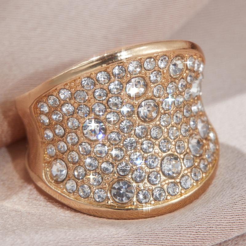 Luxury Metal Wide Face Cubic Zirconia Ring Exquisite Engagement Wedding Rings for Women Trendy Female Finger Jewelry for Party