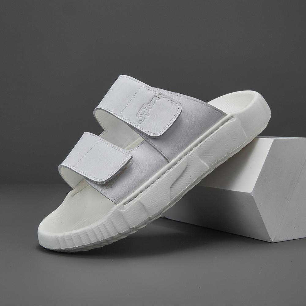 FashionFashion Casual First Layer Cowhide Slippers for Men Summer New Designer Dermis Flip Flops Male Black White Slipper Shoes Man