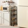 Metal Storage Trolley, 5-Tier, 4 Mesh Baskets, Handle, Wood-Effect Top, 47 x 13 x 96.5 cm, Black