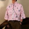 INCERUN Men Lapel Neck Short Sleeve Floral Print Lace-up Casual Hawaiian Summer Shirts
