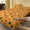 1Pcs Yellow Bottom Various Hearts Pattern Brushed Fitted Sheet, Printed Bed Cover For Bedroom, Bedding (Excluding Pillowcases)