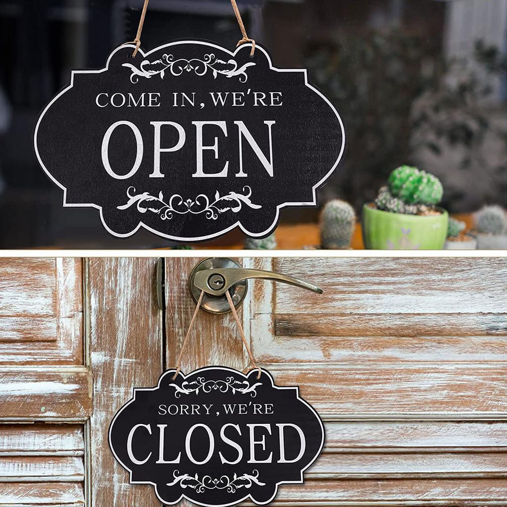 1pcs Stores Open Closed Sign Wooden Hanging Plaque Reversible Double Sided Sign for Store Bar Cafes Pubs Window Wall Art Decor