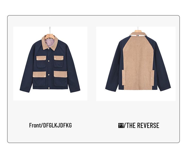 TB BROWIN2024 Unisex Corduroy Raglan Sleeve Color Block Jacket, Autumn/Winter Collection