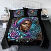3 Pcs Blue Rose Snow Leopard Beding Sets Black Woman featuring Big Earings Bed Linen Set Warm Comforter featuring Warm Comforter & 2 Pilowcases