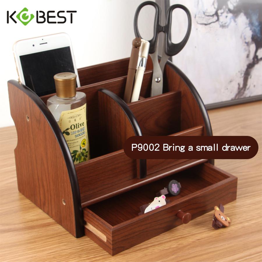 Kobest Wood Multi-functional Square Pen Holder Student Desk Stationery Storage Box Desk Ornament Business Card Holder