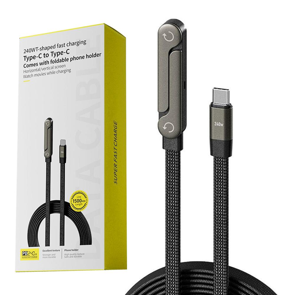 Folding Phone Holder Elbow Fast Charging Data Cable 240w Type-C To Type C 2IN1 Stand Phone Holder For iPhone 17 Tablet