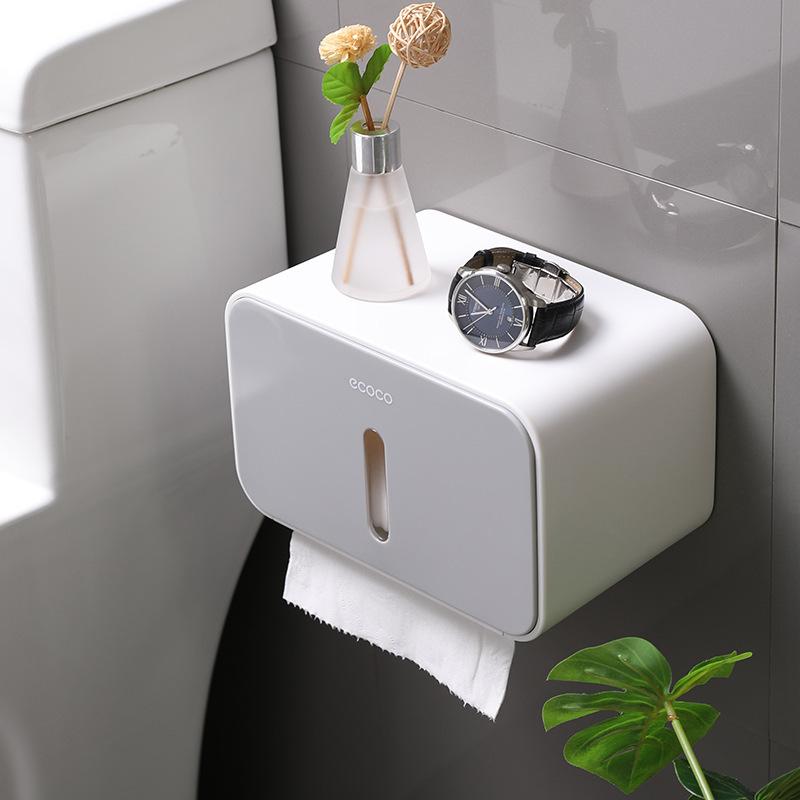 Waterproof toilet tissue box, no-drill installation, with a shaft, creative toilet roll paper dispenser, wall-mounted storage rack