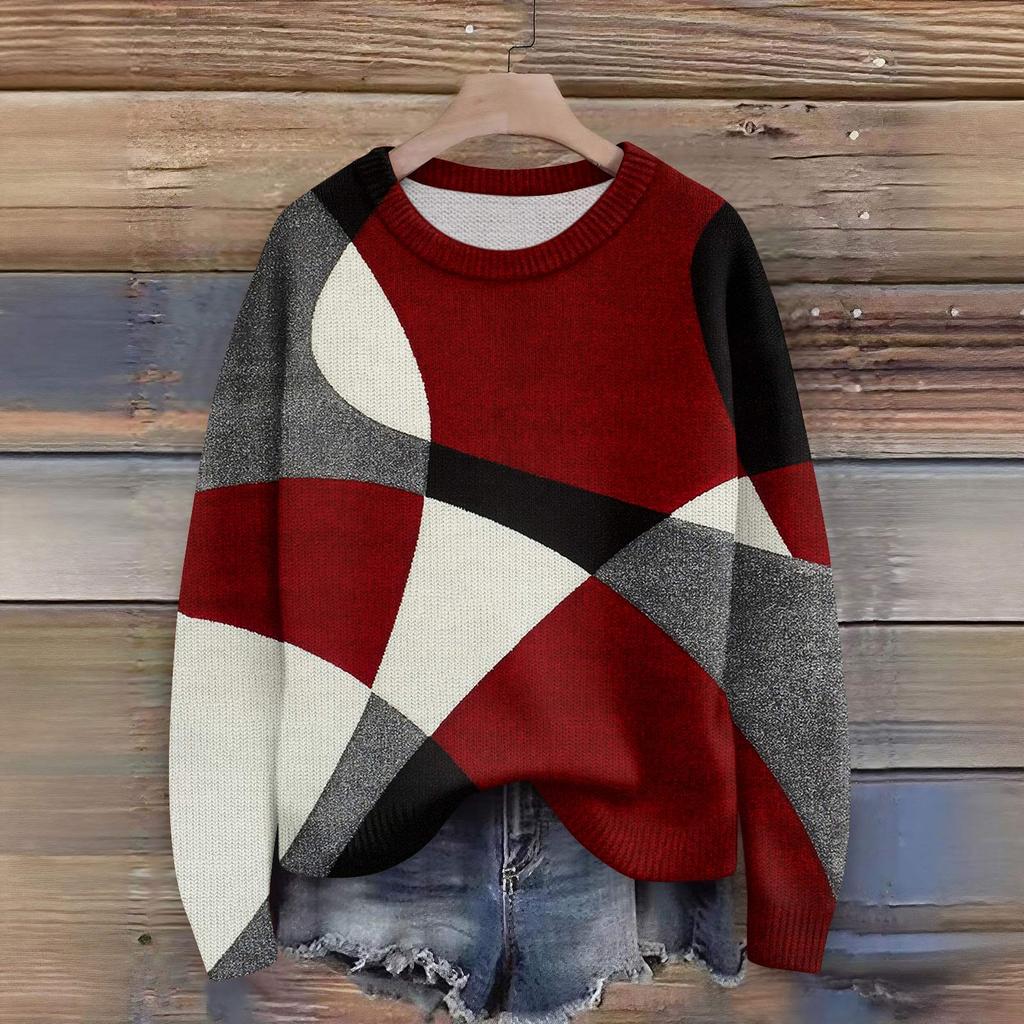 Maglioni Pullover a Maniche Lunghe da Donna Girocollo Casual Carino Stampa Maglia Maglione Oversize
