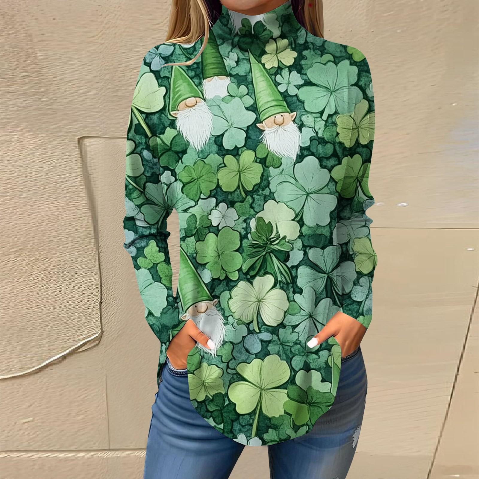 

Женский свободный с высоким воротом St. Футболка с длинными рукавами и принтом ко Дню Святого Патрика, топ и джемпер L армия зеленый