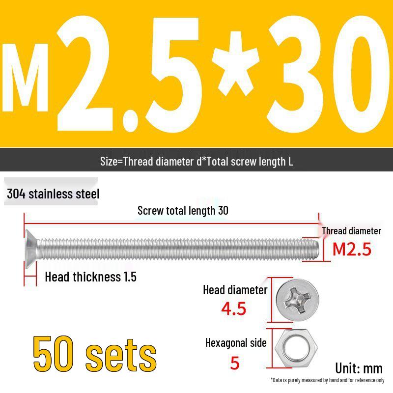 304 Stainless Steel Extra Long Phillips Flat Head Screws and Nuts Set (2M, 3M, 4M)