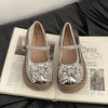 Bow rhinestone one-word buckle Mary Jane shoes women's fashion platform casual height increase single shoes women's shoes