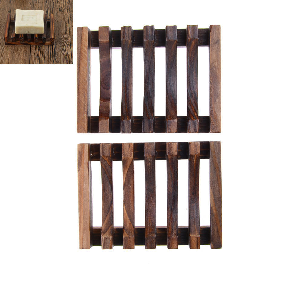 Modern Antique Charcoal Wooden Bathroom Soap Dish Bath Soap Saver Tray