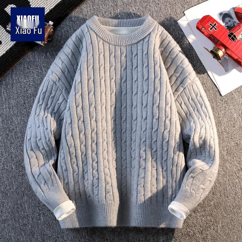 Men's Faux Two-Piece Cable Knit Round Neck Sweater