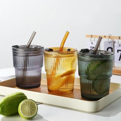 450 ml pruhovaný skleněný šálek Průhledné sklenice s víčkem a slámou Hrnek na ledovou kávu Šálek čaje Sklenice na šťávu Sklenice na mléko Mléko na vodu Nádobka