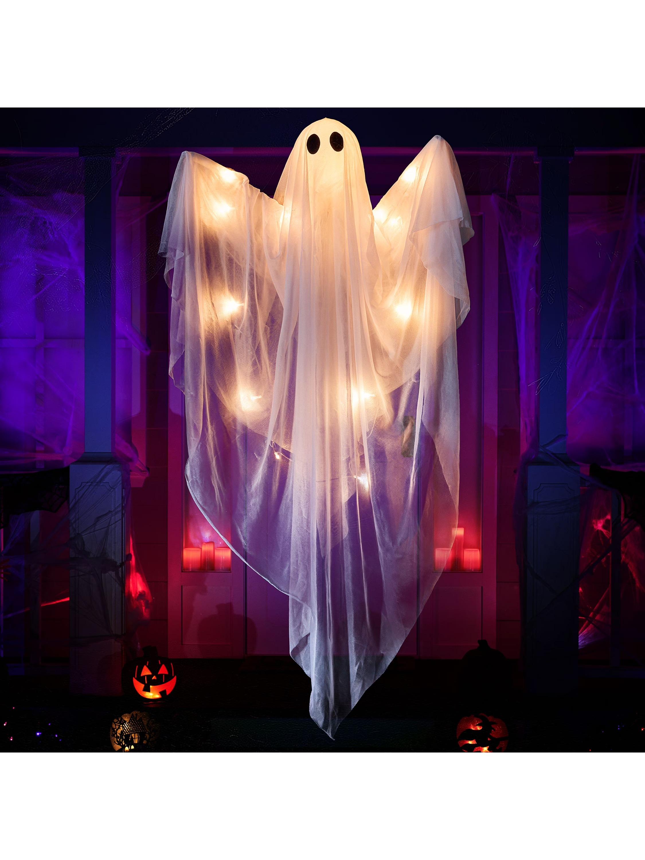 

Joyfy 47inch Halloween Outdoor Hanging Ghost Decorations Light up White Ghosts with Spooky Warm White Light for Halloween Party теплый белый