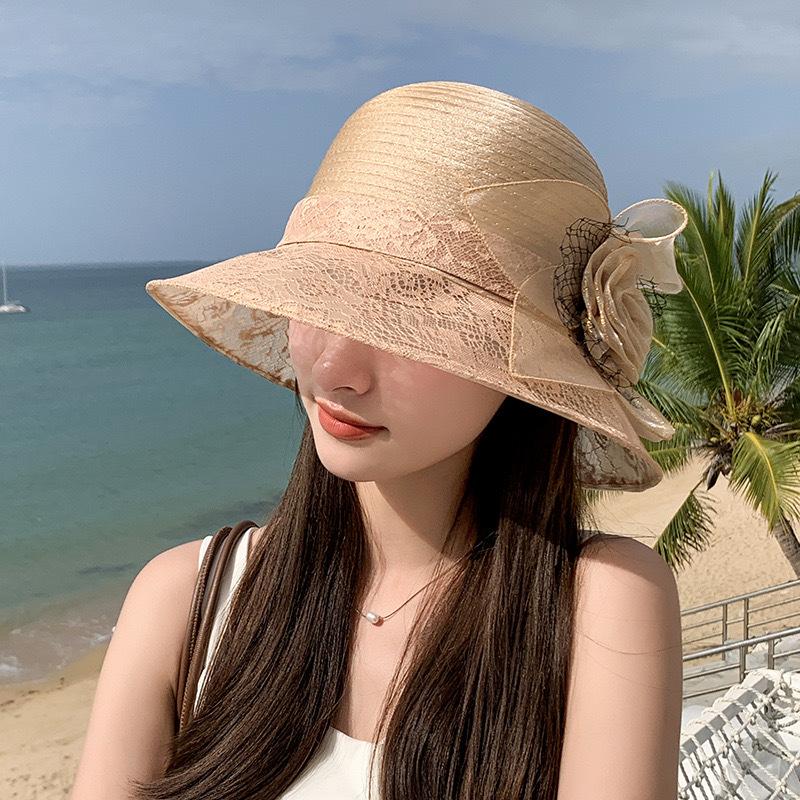 Sommar ny dam elegant organza blomkruka hatt utomhus resor skuggning solskydd cool fiskarhatt trend