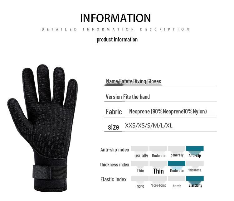 3mm Black Non-Slip, Wear-Resistant Diving Gloves for Fishing, Snorkeling, Surfing, and Water Rescue.