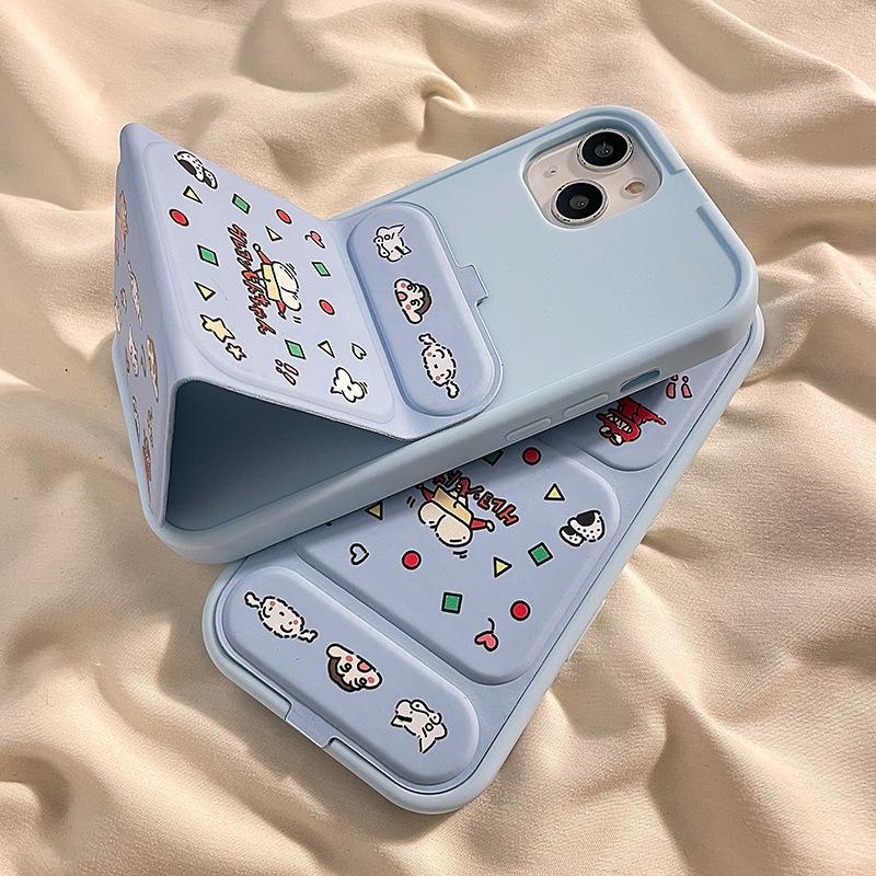 Crayon Shin-chan Silicone Soft Phone Case with Folding Stand for IPhone 16 Pro Max 15 14 13 Cartoon Protective Cover