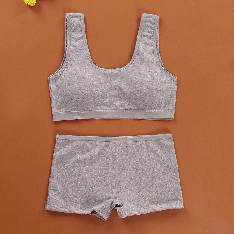 Pantie and Bra Girls Underwear Vest Development Teens Suit Pure Cotton Vest Double Layer Hipster Pub