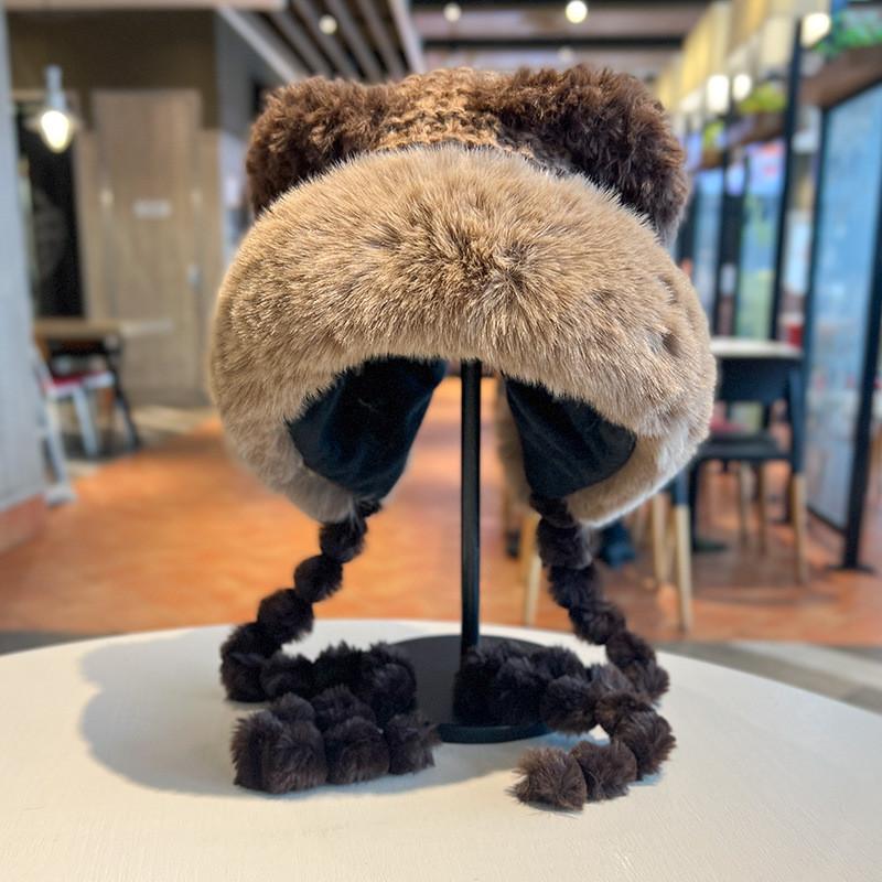 

Winter Hand Embroidered Bear Plush Hat With Breathable Cotton For Winter Fashion коричневый