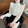 Autumn Fashion New 2024 Long Sleeve Stand Collar Casual Mesh Lace Blouse Shirt Women Tops Blouses Shirts J495