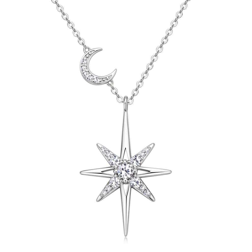 D color 100% 925 Silver Full Moissanite Necklace for Women 18K Gold Plated Star&Moon Pendant Necklace Choker Chain Fine Jewelry Gifts