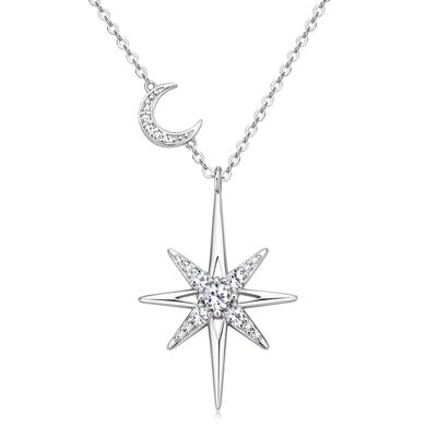 Collier D color Argento 925 100% Moissanite Completa per Donna Placcato Oro 18K Ciondolo Stella&Luna Collana Girocollo Catena Gioielli Fini Regali