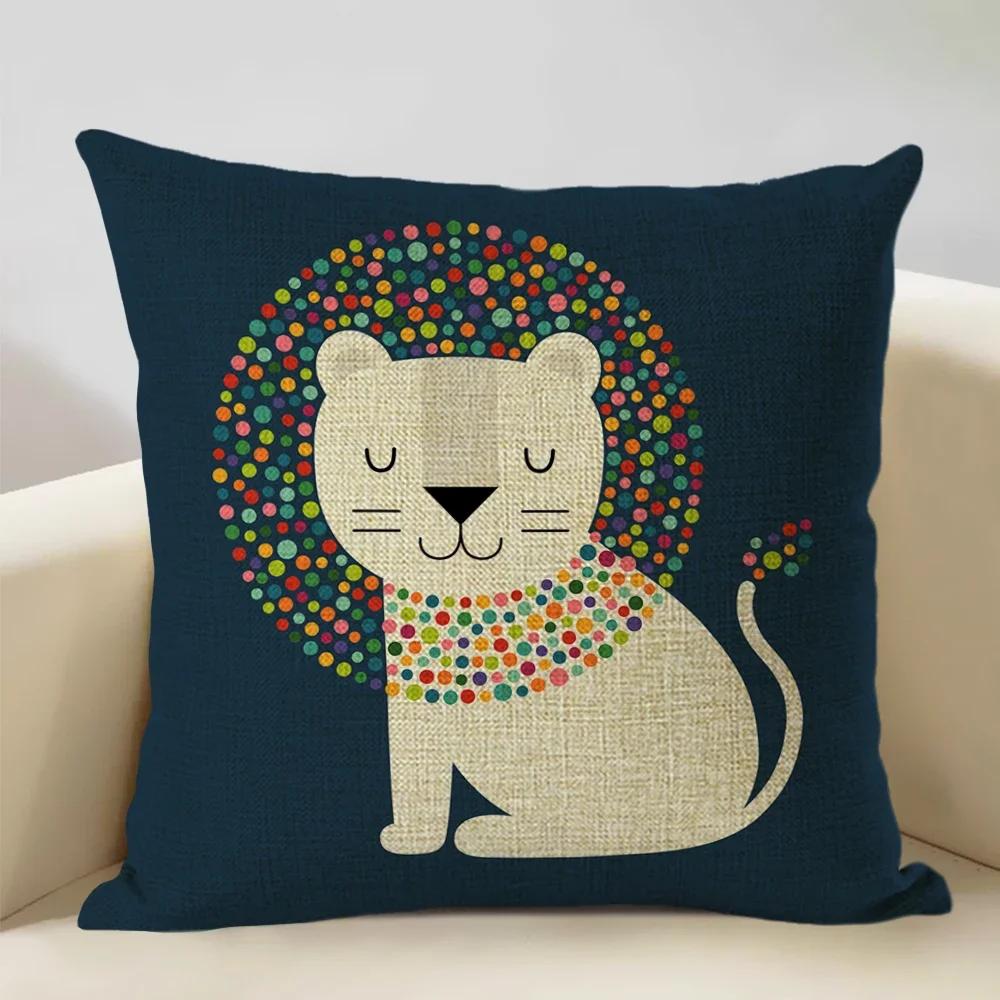 Animal Cushion Cover Linen Pillowcase Decorative Sofa Pillow Cover Home Decor Hedgehog Fox Bear Pillow Cases CM