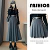 Damen Herbst/Winter High Waist Schlankmachender Plisseerock mit Gürtel - Eleganter Midi-Swing-Rock