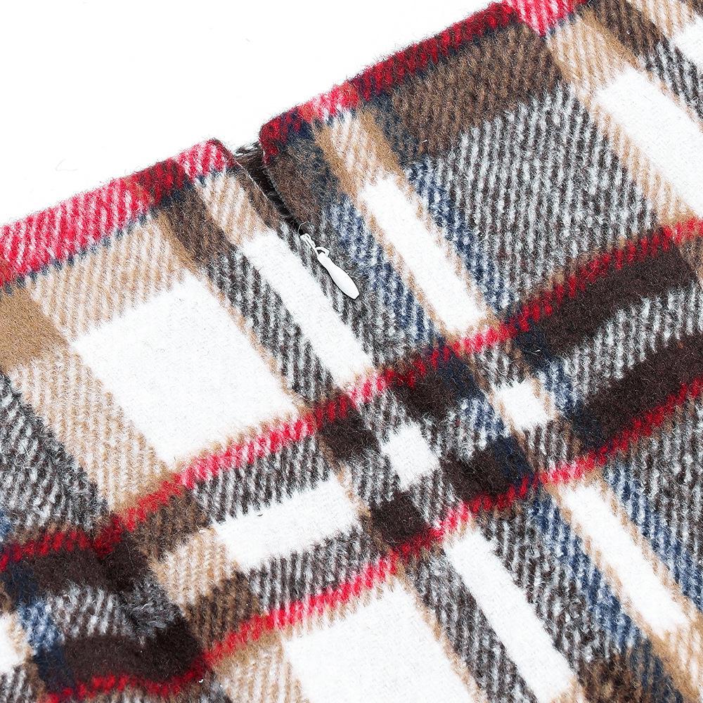 High-Waisted Women's Plaid Pencil Skirt - Knee-Length Wool Skirt for Autumn and Winter