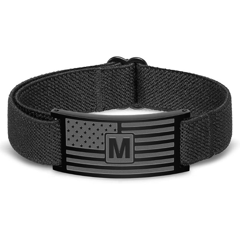 National Flag, Stars and Stripes, Cross-shaped Military Badge, Wristband, Stainless Steel, Fashionable, Nylon