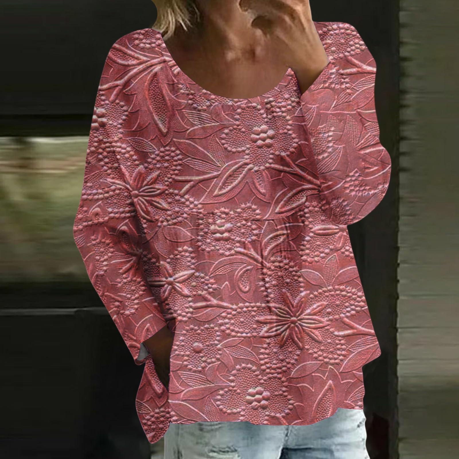 

Женский повседневный модный свободный топ с круглым вырезом и цветочным принтом, с длинным рукавом M