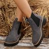 Women Pure Black Mocasin Style Short Boots Thick Low Heel Anti-slip Thick Sole Round Toe Solid Color Cold Weather