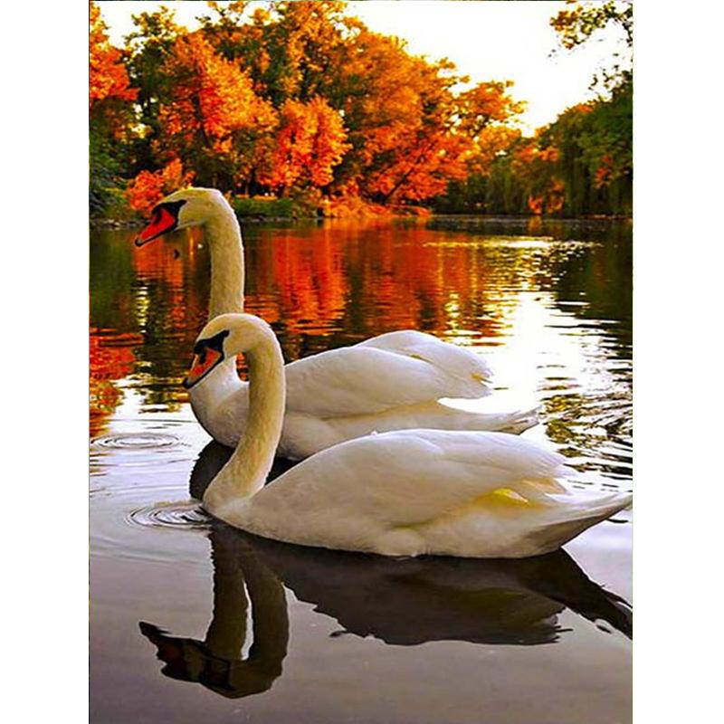 Full Square/Round Diamond Painting Animal Swan Mosaic Embroidery Sunset Cross Stitch Handmade Gift