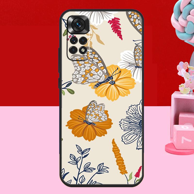 Orange Flower Pattern Case For Xiaomi Redmi Note 13 12 11 10 14 15 Pro Plus Redmi 15 C 14C 10C 12C 13C Soft Cover