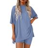 2026 Euro-American Casual Solid Color Loose-Fit Short-Sleeved Top & Shorts Two-Piece Sports Set