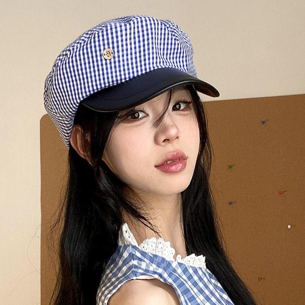 

Blue Plaid Beret Designer Navy Cap Fashion Sailor Hat For Women синій
