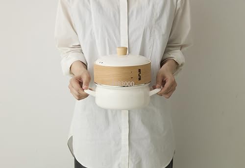 Fuji Enamel [Authentic] White Enamel Pot with Steamer, Steamer and Pot Compatible, Steamer and Pot Functions