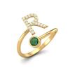 Capital R Initial Letter Emerald Women Adjustable Front Open Ring 925 Sterling Silver Gold Vermeil