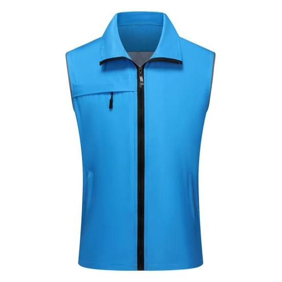 

Мужской жилет, повседневный жилет без рукавов с лацканами на молнии, сплошной цвет, дышащий волонтерский общественный рабочий пальто, жилет, женская рабочая одежда, униформа, верхняя одежда XL синий