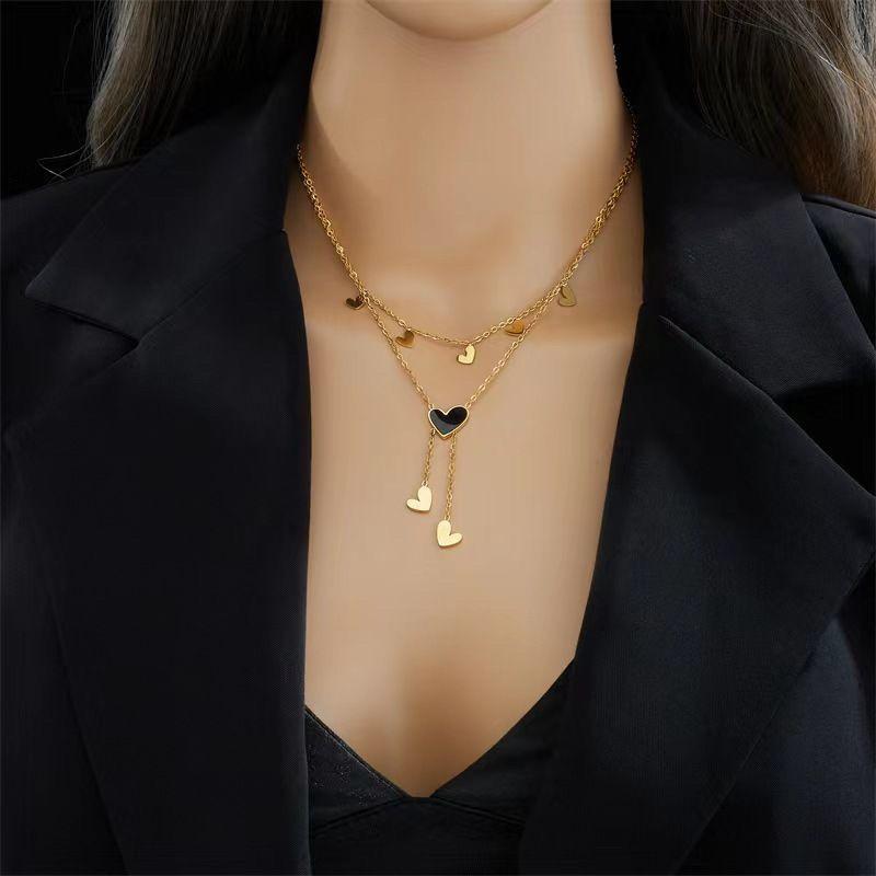 

Stainless Steel Black Smooth Love Tassel Necklace For Women Simple Irregular Necklace Jewelry Festival Gift