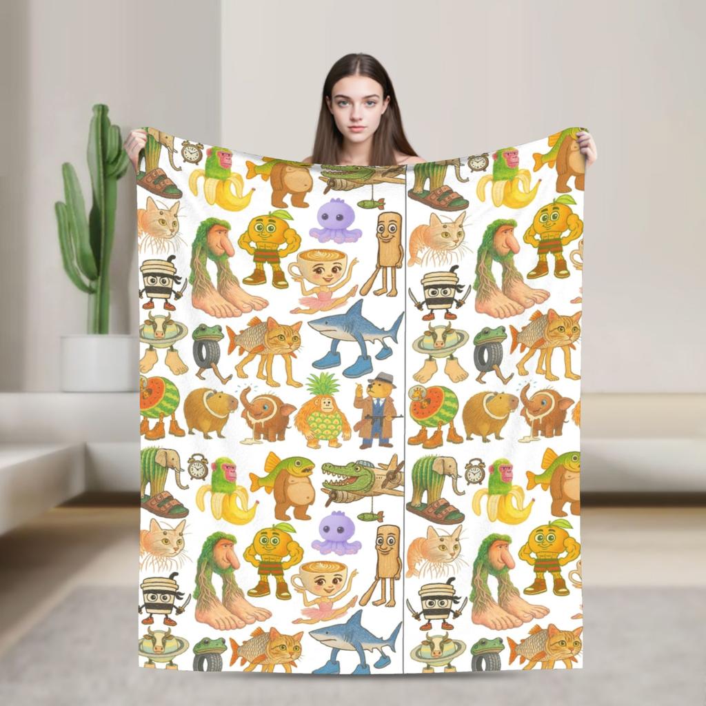 Italian Brainrot Tralalelo Tralala Tung Tung Tung Sahur Meme Fleece Blanket Throw Blanket for Bed Sofa Couch Plush Thin Quilt