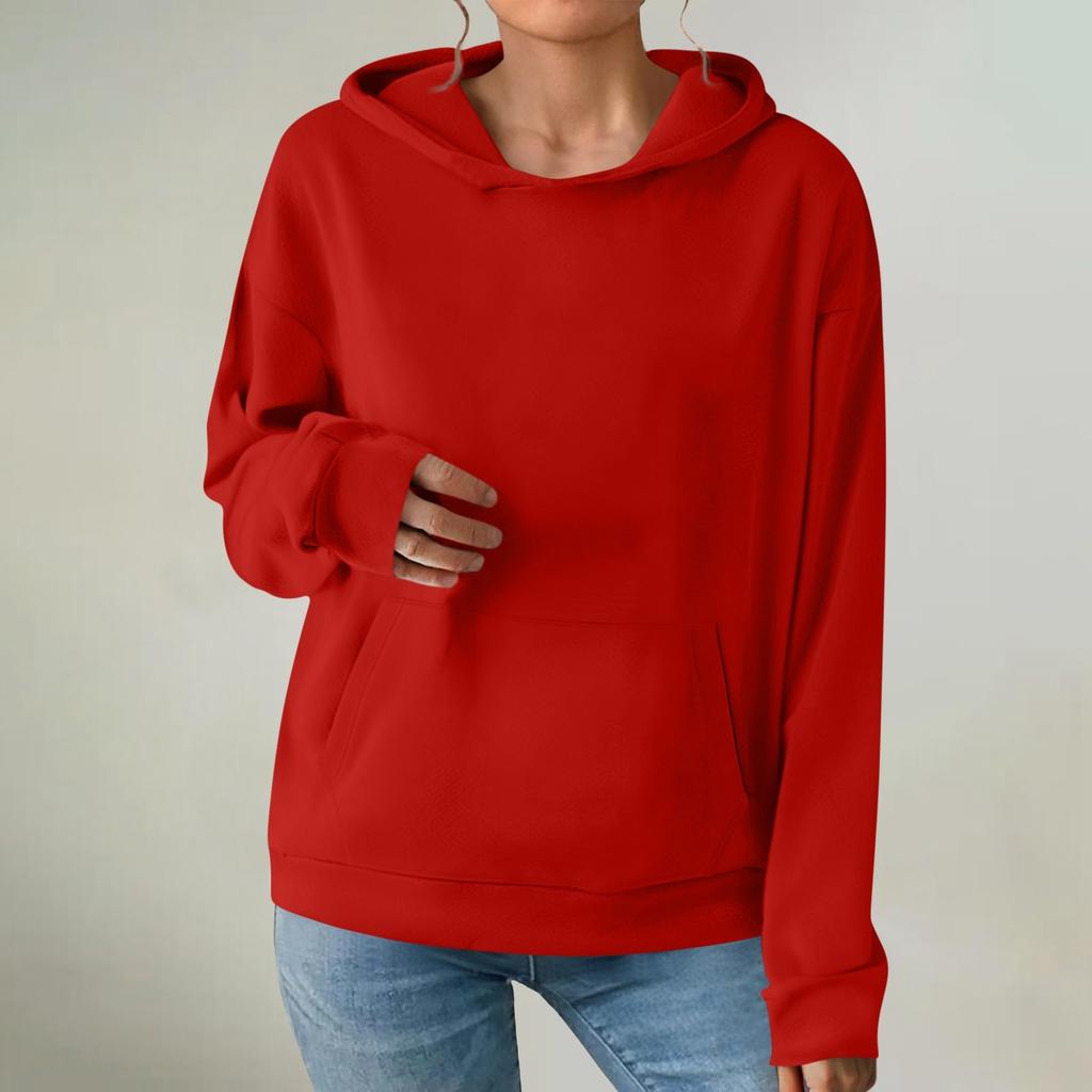Women's Fashionable Long-sleeved Pullover And Solid-color Hooded Sweatshirt