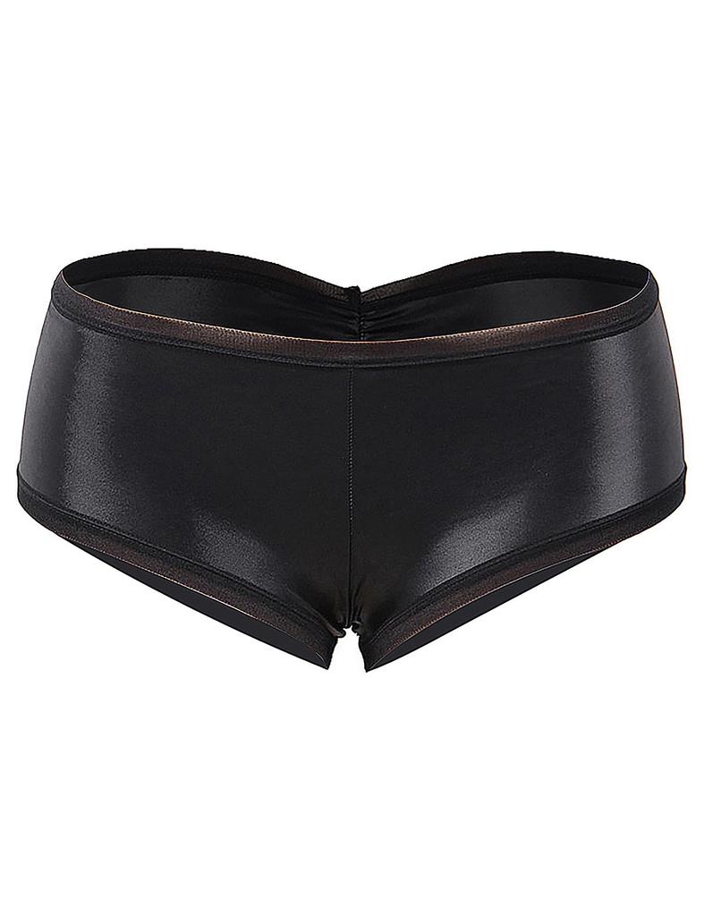 OhyeahLady PU Plus Sexy Shiny Black Solid Fashion Size 2XL Women's Panties, Size, Panties, Low-Rise, Butt-Slimming, Color, Briefs, Stretch, Clubwear,