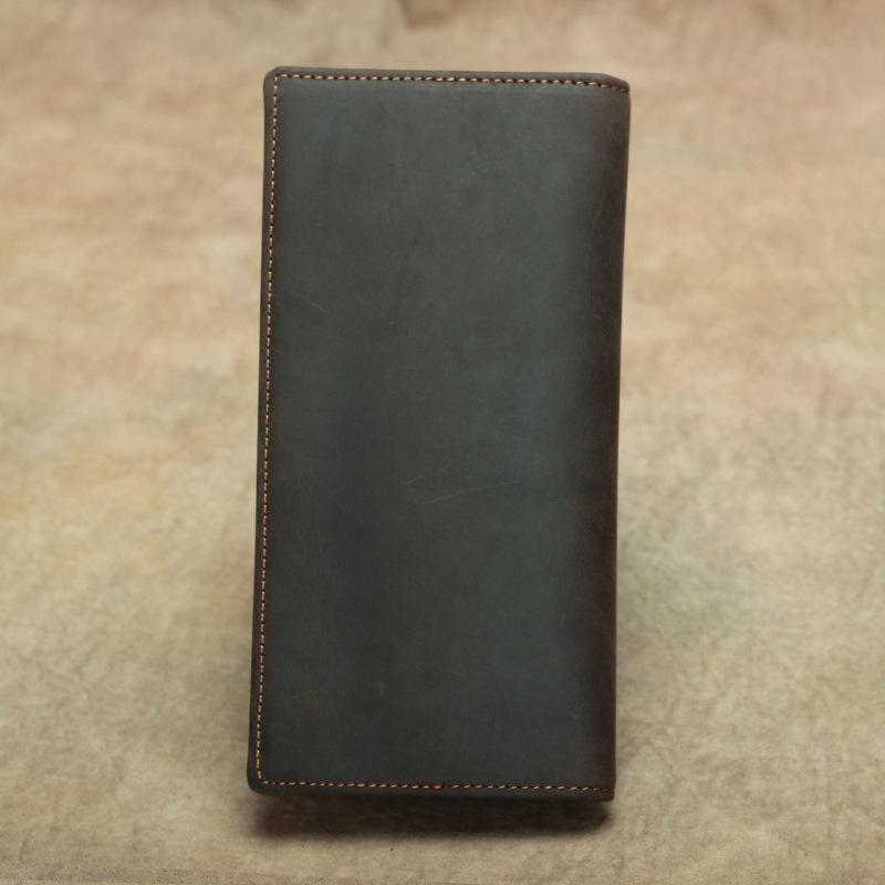 Crazy Horse Echtes Leder Bifold Lange Geldbörse für Herren Vintage Klassisch Rindsleder Herren Geldbörse Langlebiges Karten Bargeld Portemonnaie
