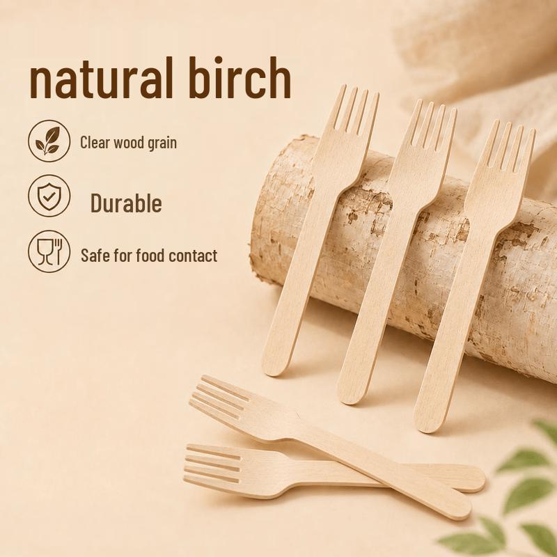 Biodegradable Disposable Wooden Forks, 100-Pack