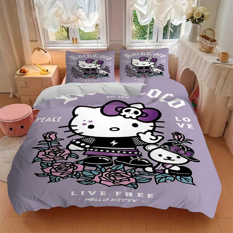 Rock Coco Hello Kitty Print 3Pcs Bedding Setduvet Cover With 2 Bedropillowcase Home Birthday Gift
