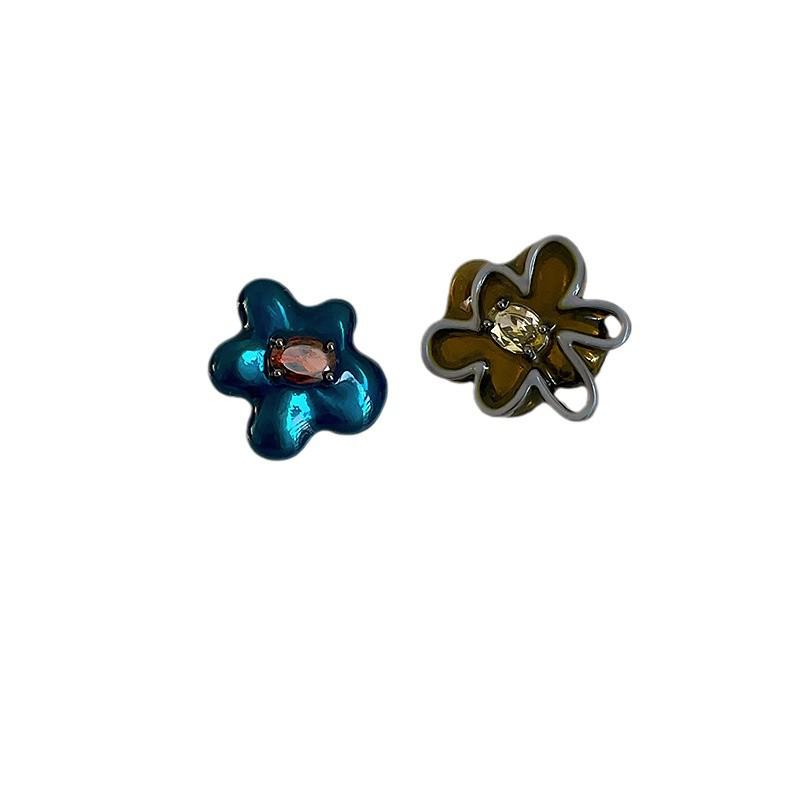 Mori Style Asymmetrical Zircon Flower Drop Earrings - Unique, Exquisite, Versatile Ear Jewelry for Women