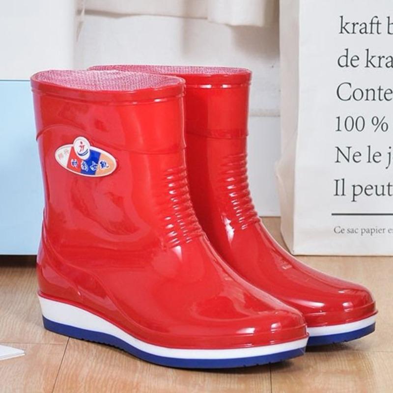 High tube rain shoes women's rain boots waterproof shoes women's fleece overshoes water boots women's fashion medium tube adult non-slip